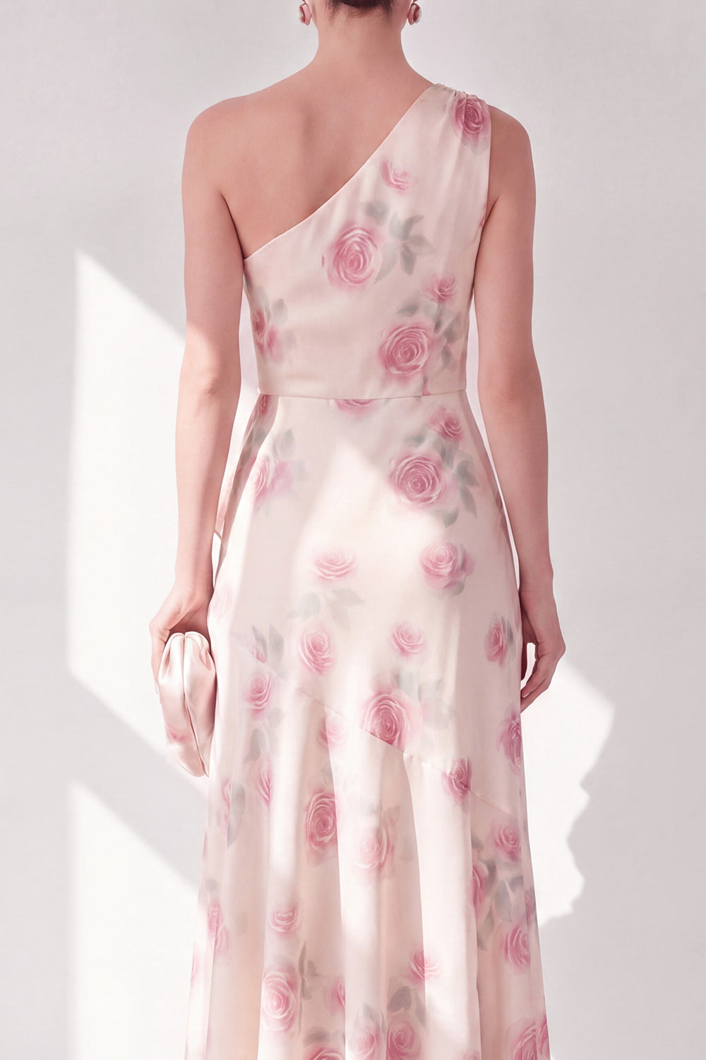 Apricot One Shoulder Floral A Line Maxi Beach Wedding Guest Dress with Ruffles
