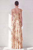 Apricot Scoop Ruffled Floral Corset Maxi Beach Wedding Guest Dress with Slit