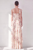 Apricot Scoop Ruffled Floral Corset Maxi Beach Wedding Guest Dress with Slit