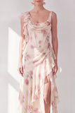Apricot Scoop Ruffled Floral Corset Maxi Beach Wedding Guest Dress with Slit