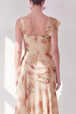 Apricot Scoop Ruffled Floral Corset Maxi Beach Wedding Guest Dress with Slit