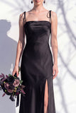 Spaghetti Straps Long Butter Yellow Mermaid Bridesmaid Dress with Slit