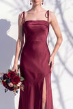 Spaghetti Straps Long Butter Yellow Mermaid Bridesmaid Dress with Slit