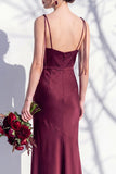 Spaghetti Straps Long Butter Yellow Mermaid Bridesmaid Dress with Slit