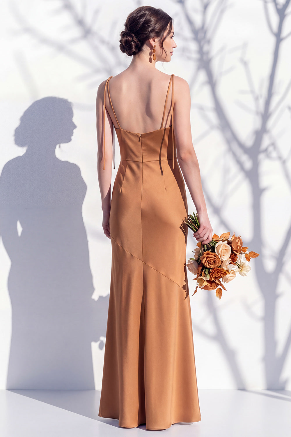 Spaghetti Straps Long Butter Yellow Mermaid Bridesmaid Dress with Slit