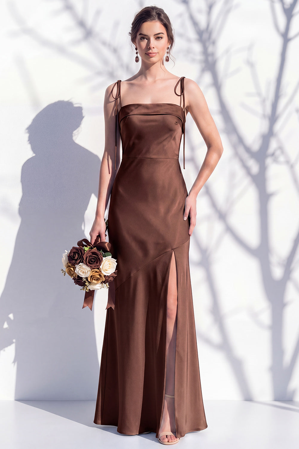 Spaghetti Straps Long Butter Yellow Mermaid Bridesmaid Dress with Slit