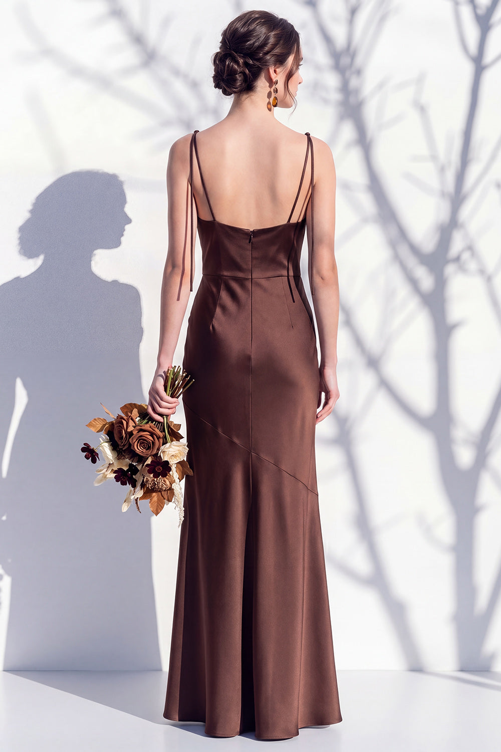 Spaghetti Straps Long Butter Yellow Mermaid Bridesmaid Dress with Slit