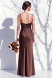 Spaghetti Straps Long Butter Yellow Mermaid Bridesmaid Dress with Slit