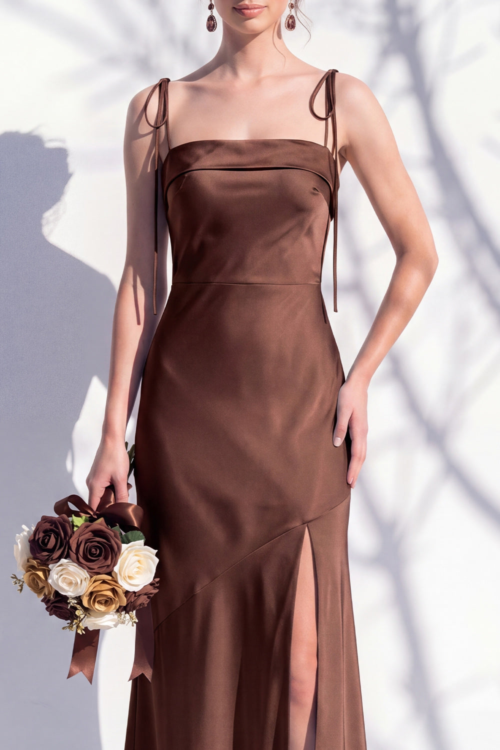 Spaghetti Straps Long Butter Yellow Mermaid Bridesmaid Dress with Slit