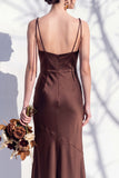 Spaghetti Straps Long Butter Yellow Mermaid Bridesmaid Dress with Slit