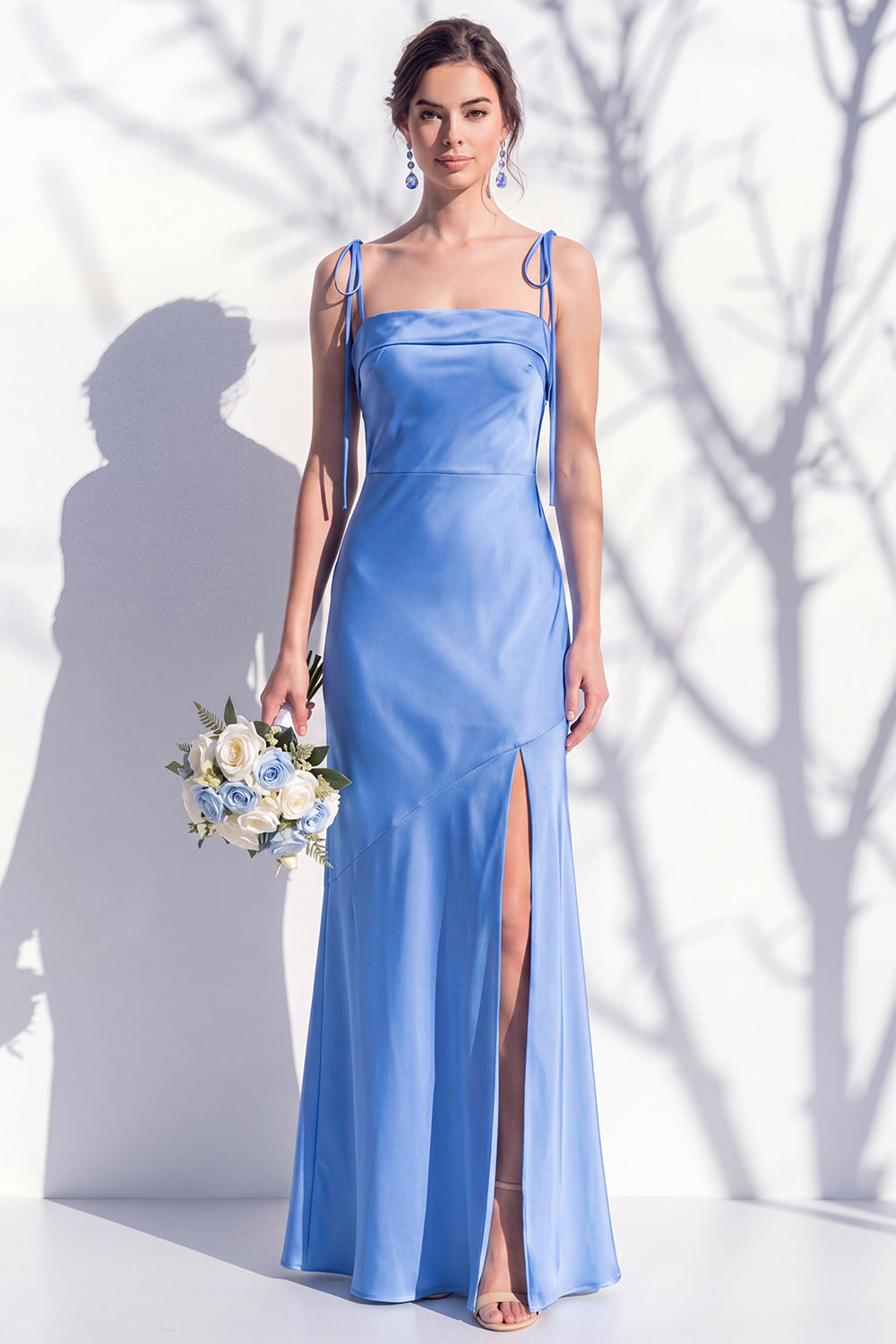 Spaghetti Straps Long Butter Yellow Mermaid Bridesmaid Dress with Slit
