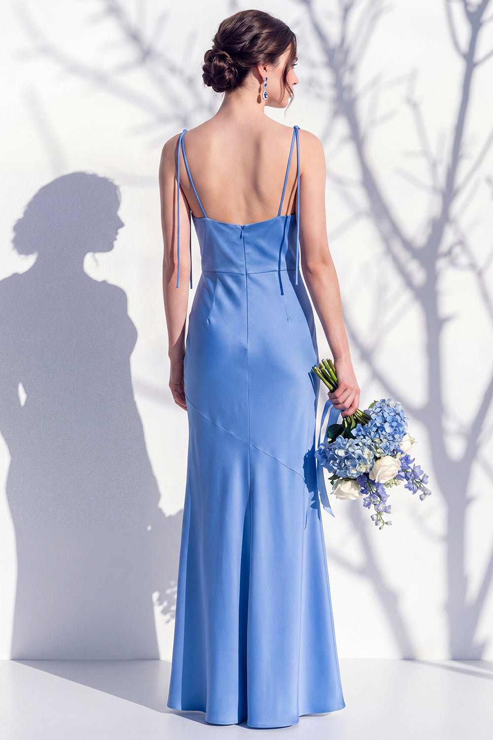 Spaghetti Straps Long Butter Yellow Mermaid Bridesmaid Dress with Slit