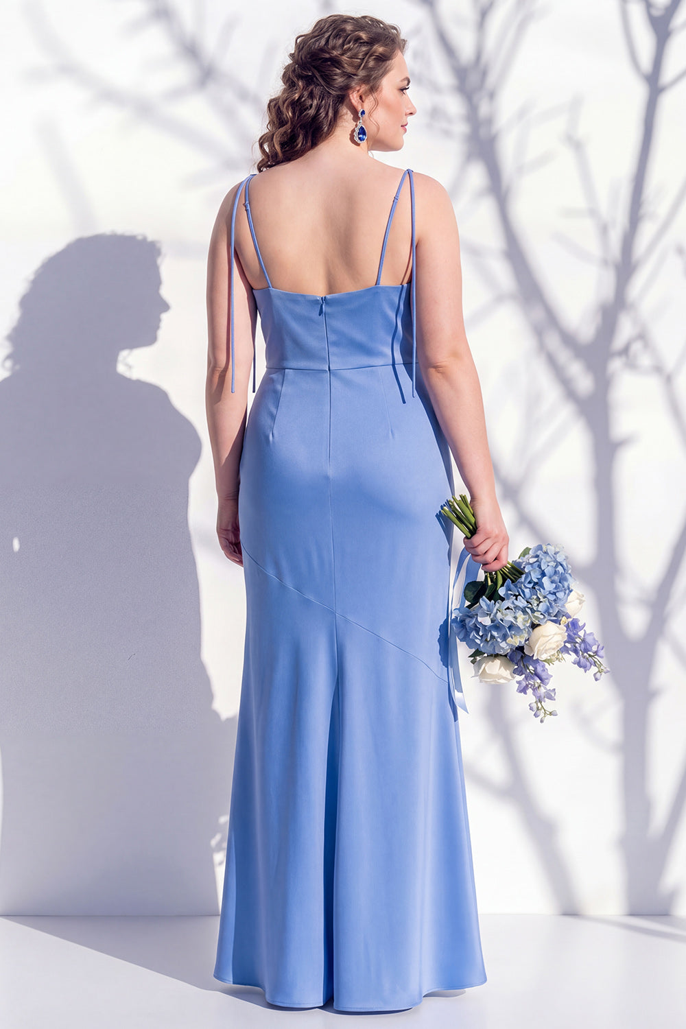 Spaghetti Straps Long Butter Yellow Mermaid Bridesmaid Dress with Slit