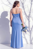 Spaghetti Straps Long Butter Yellow Mermaid Bridesmaid Dress with Slit