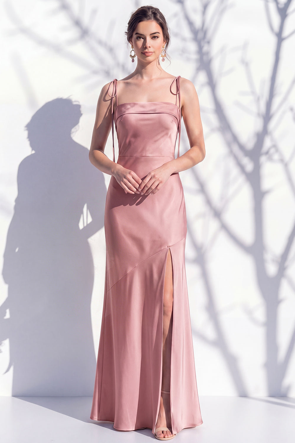 Spaghetti Straps Long Butter Yellow Mermaid Bridesmaid Dress with Slit