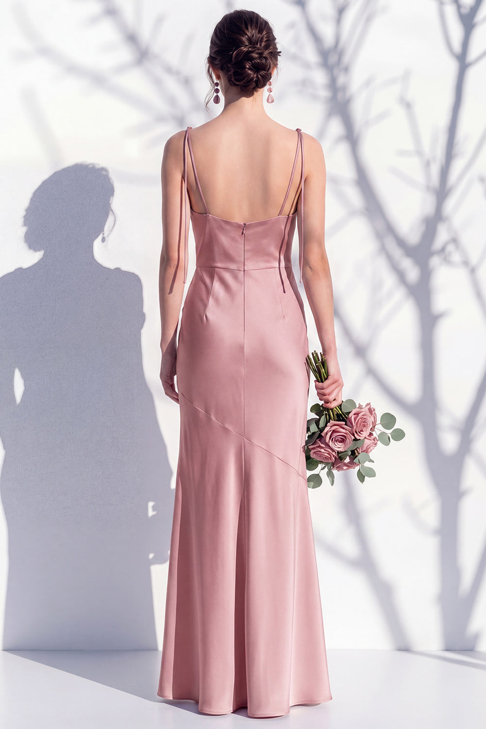 Spaghetti Straps Long Butter Yellow Mermaid Bridesmaid Dress with Slit