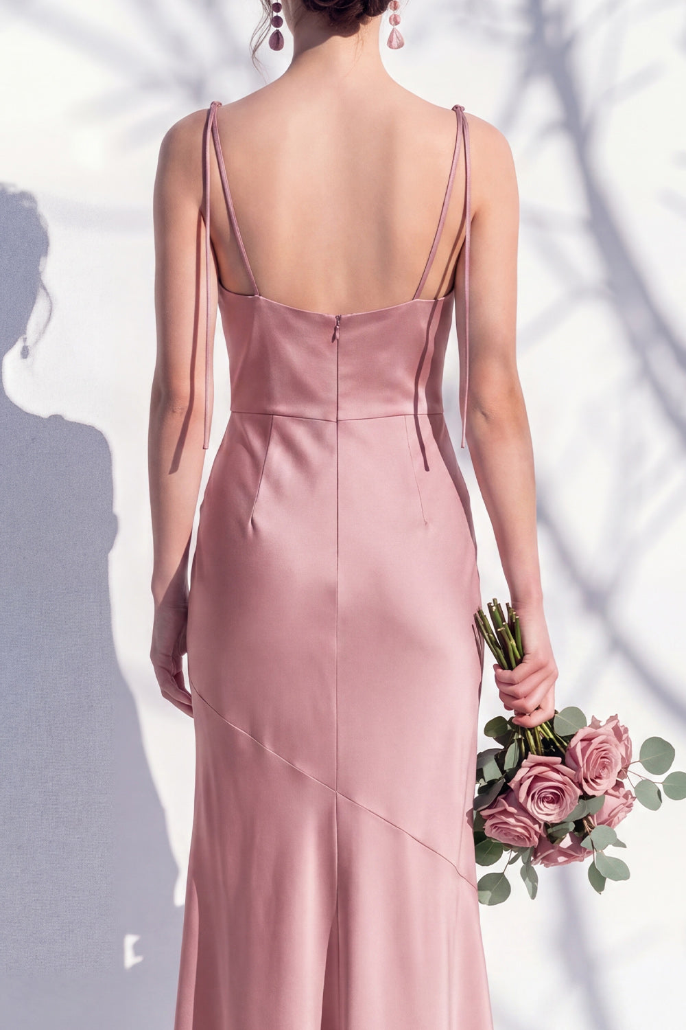 Spaghetti Straps Long Butter Yellow Mermaid Bridesmaid Dress with Slit