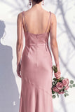 Spaghetti Straps Long Butter Yellow Mermaid Bridesmaid Dress with Slit