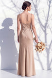 Spaghetti Straps Long Butter Yellow Mermaid Bridesmaid Dress with Slit