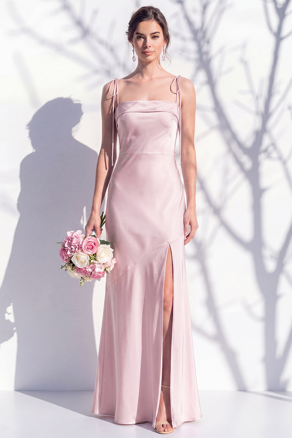 Spaghetti Straps Long Butter Yellow Mermaid Bridesmaid Dress with Slit