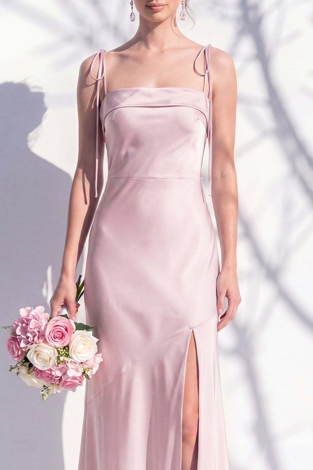 Spaghetti Straps Long Butter Yellow Mermaid Bridesmaid Dress with Slit
