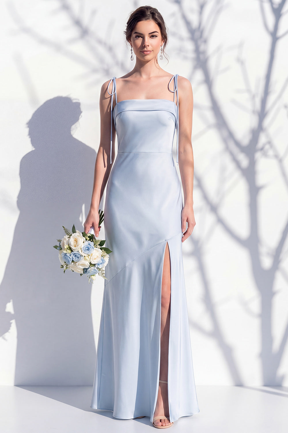 Spaghetti Straps Long Butter Yellow Mermaid Bridesmaid Dress with Slit
