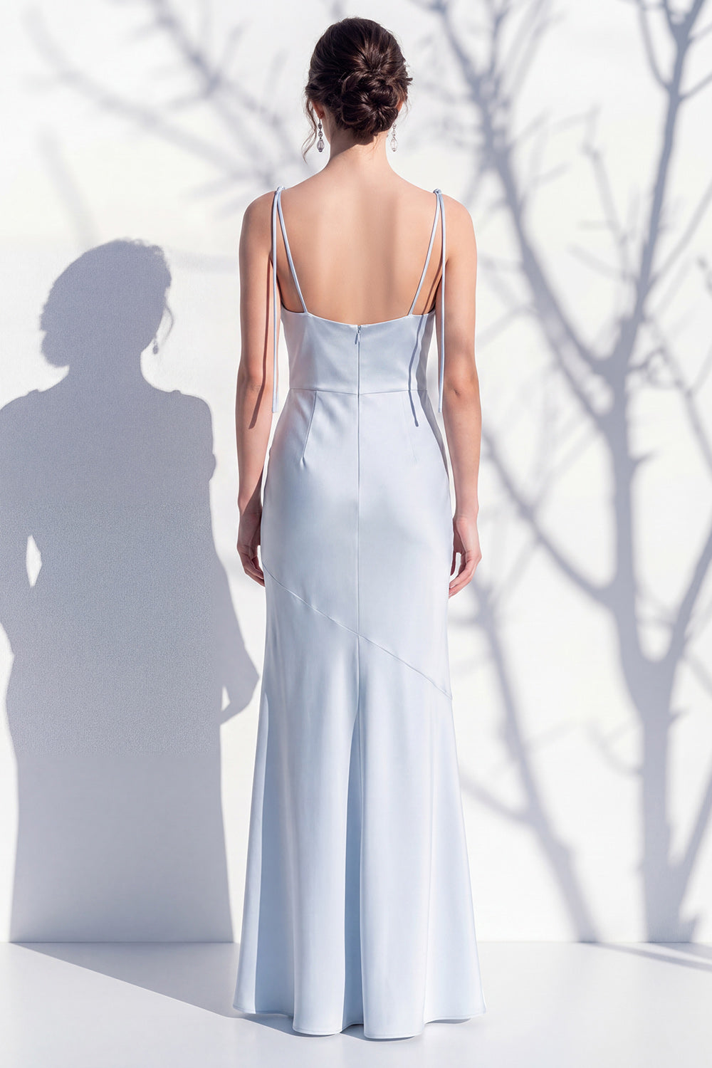 Spaghetti Straps Long Butter Yellow Mermaid Bridesmaid Dress with Slit