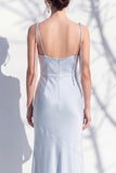 Spaghetti Straps Long Butter Yellow Mermaid Bridesmaid Dress with Slit