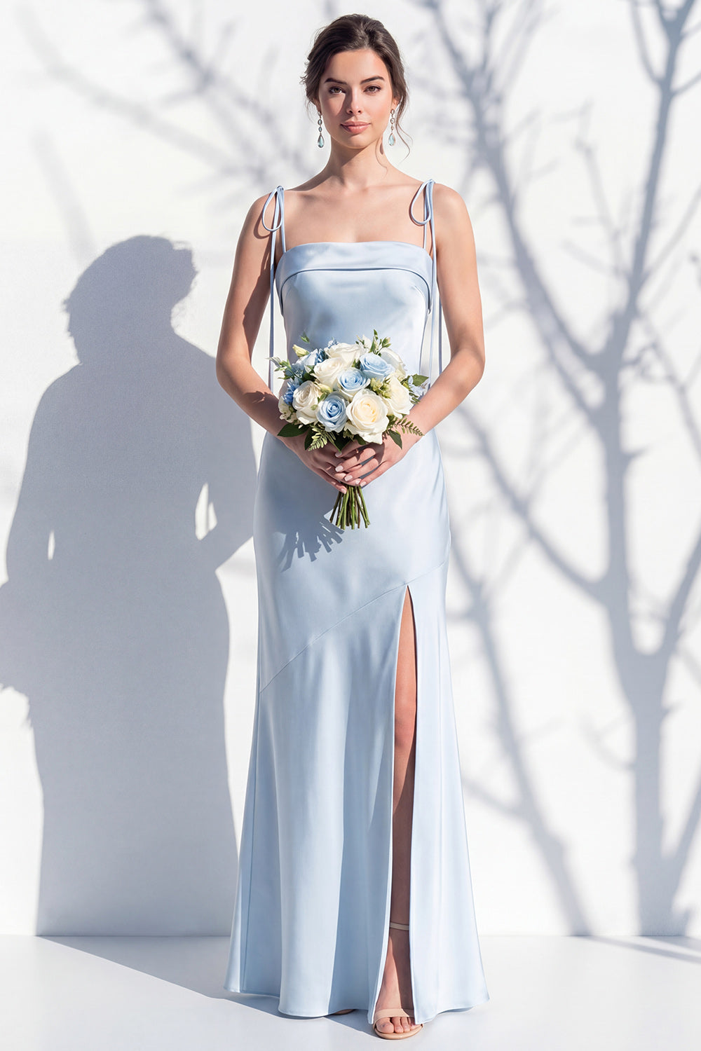 Spaghetti Straps Long Butter Yellow Mermaid Bridesmaid Dress with Slit