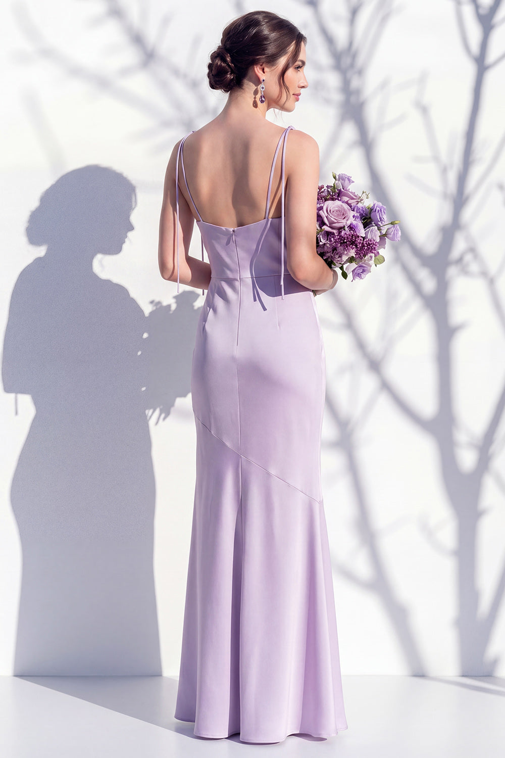 Spaghetti Straps Long Butter Yellow Mermaid Bridesmaid Dress with Slit