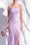 Spaghetti Straps Long Butter Yellow Mermaid Bridesmaid Dress with Slit
