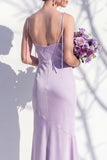 Spaghetti Straps Long Butter Yellow Mermaid Bridesmaid Dress with Slit