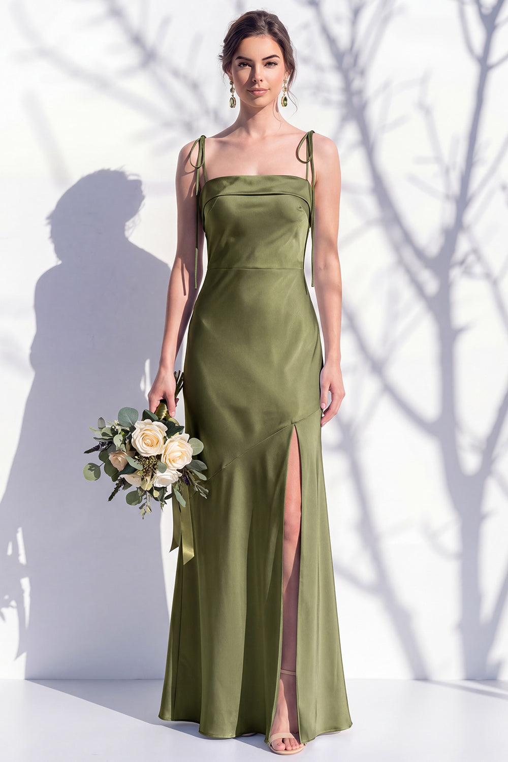 Spaghetti Straps Long Butter Yellow Mermaid Bridesmaid Dress with Slit