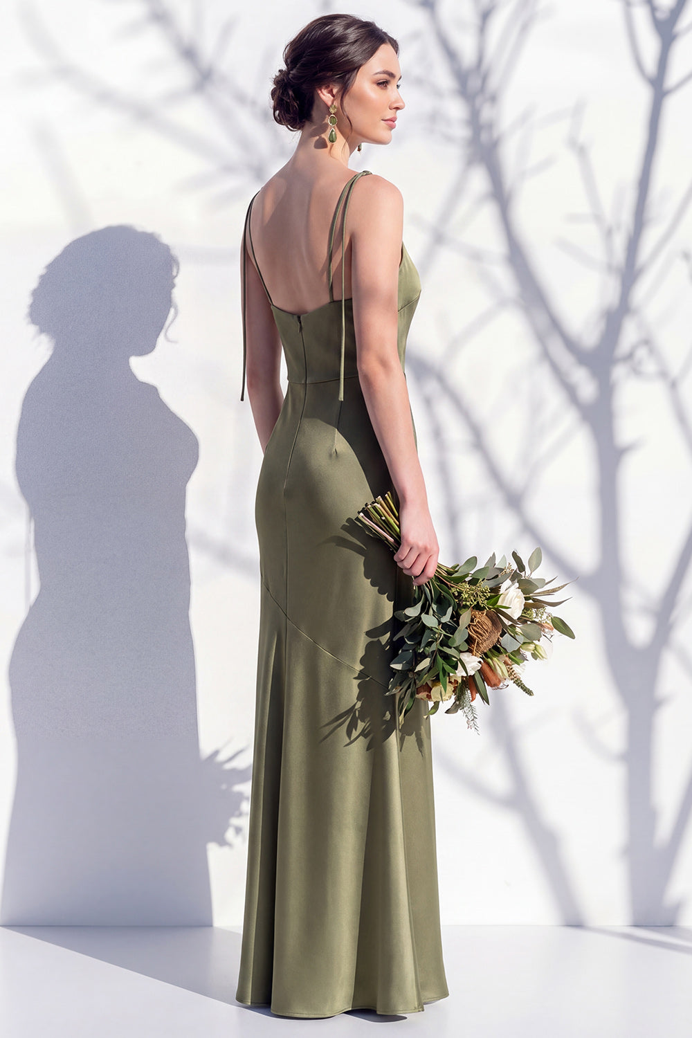 Spaghetti Straps Long Butter Yellow Mermaid Bridesmaid Dress with Slit