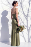 Spaghetti Straps Long Butter Yellow Mermaid Bridesmaid Dress with Slit
