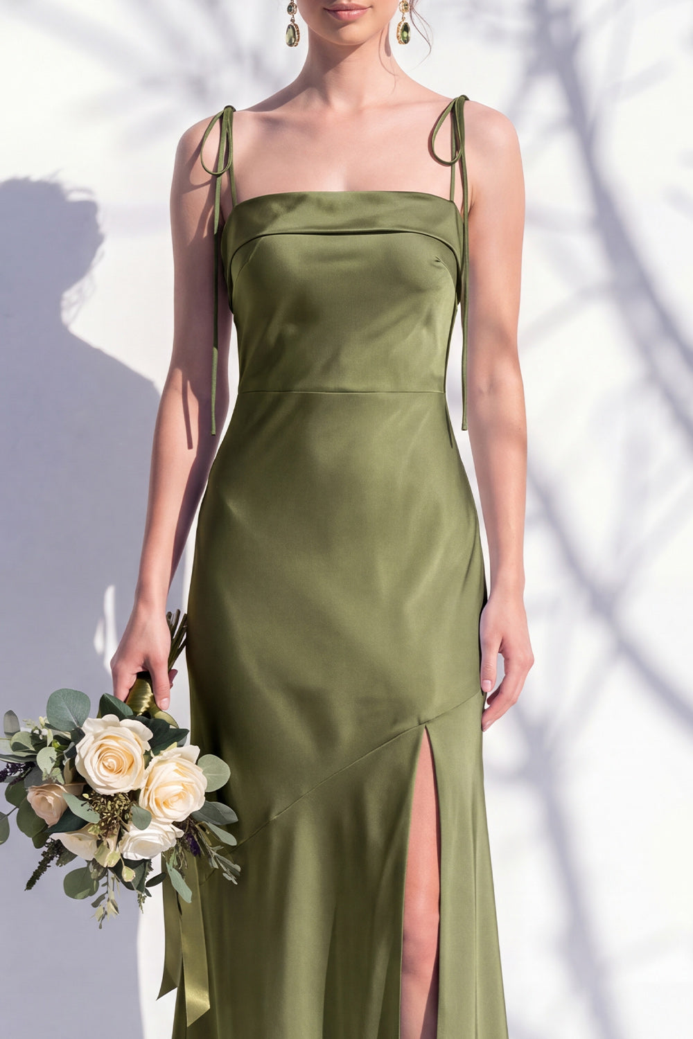 Spaghetti Straps Long Butter Yellow Mermaid Bridesmaid Dress with Slit
