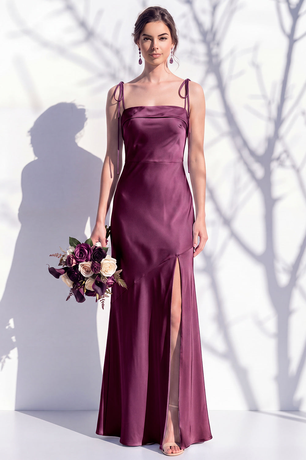 Spaghetti Straps Long Butter Yellow Mermaid Bridesmaid Dress with Slit
