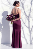 Spaghetti Straps Long Butter Yellow Mermaid Bridesmaid Dress with Slit