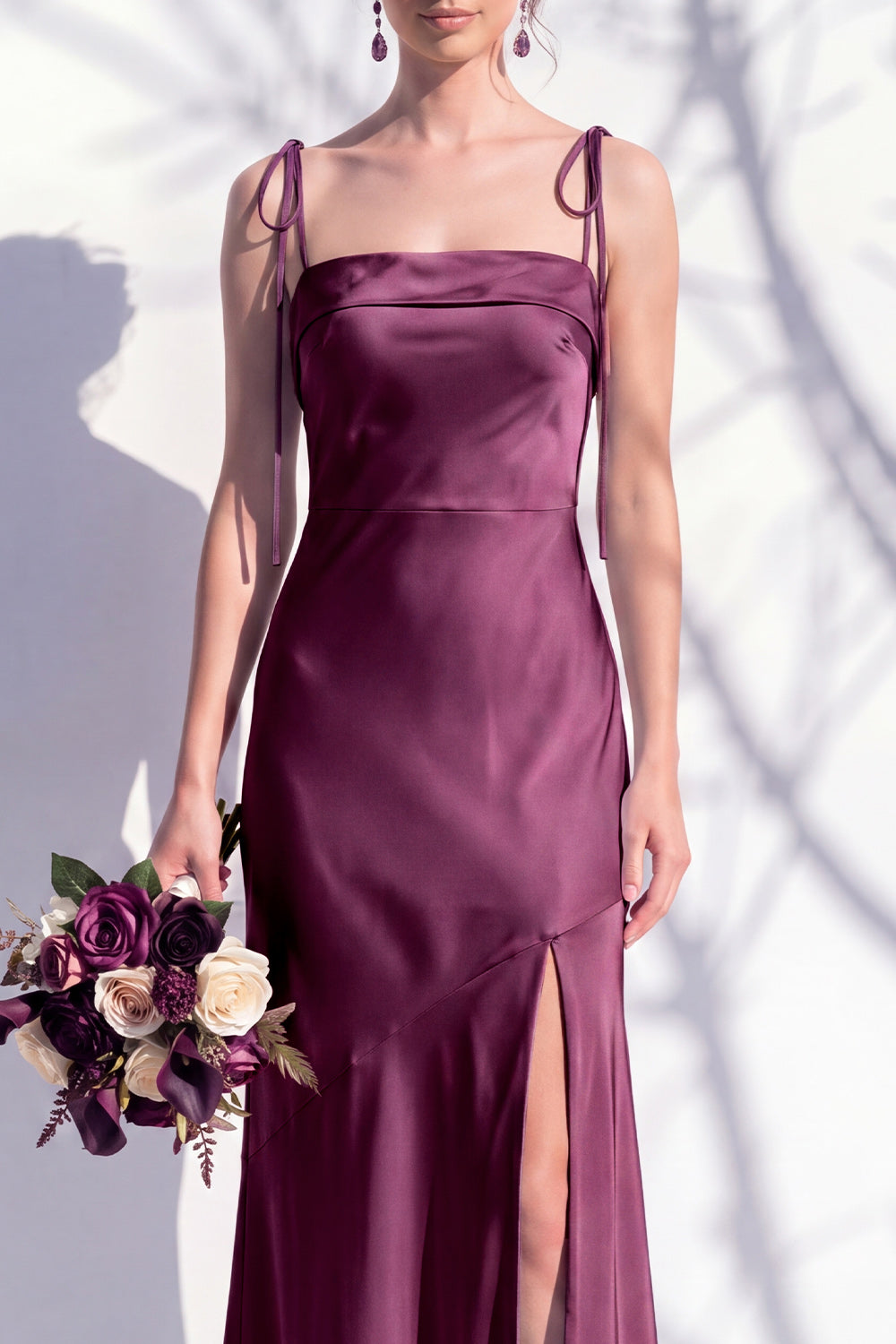 Spaghetti Straps Long Butter Yellow Mermaid Bridesmaid Dress with Slit