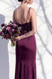 Spaghetti Straps Long Butter Yellow Mermaid Bridesmaid Dress with Slit