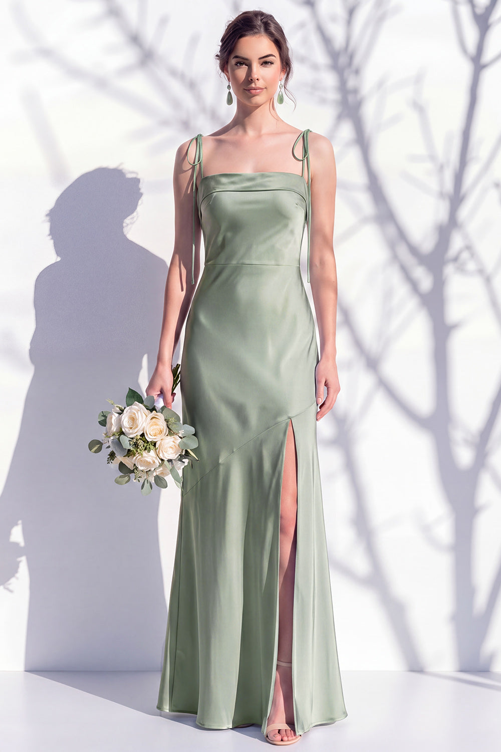 Spaghetti Straps Long Butter Yellow Mermaid Bridesmaid Dress with Slit