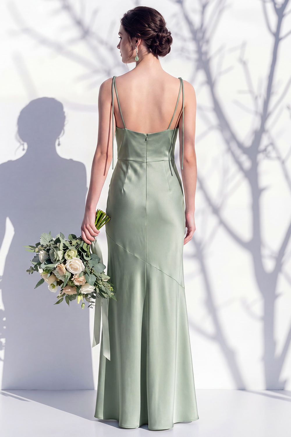 Spaghetti Straps Long Butter Yellow Mermaid Bridesmaid Dress with Slit
