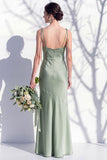 Spaghetti Straps Long Butter Yellow Mermaid Bridesmaid Dress with Slit