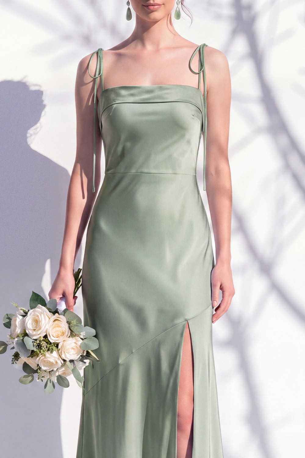 Spaghetti Straps Long Butter Yellow Mermaid Bridesmaid Dress with Slit