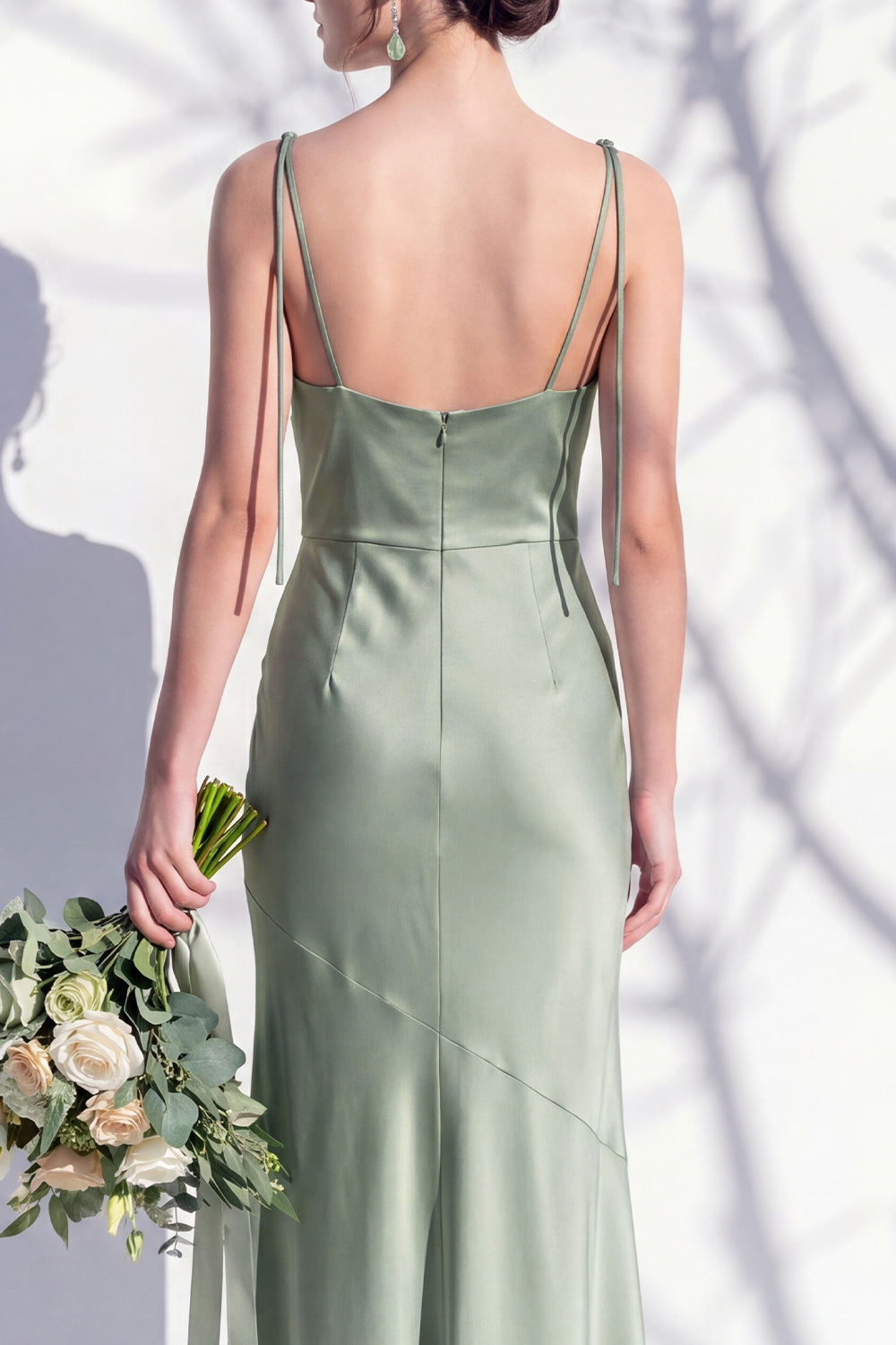 Spaghetti Straps Long Butter Yellow Mermaid Bridesmaid Dress with Slit