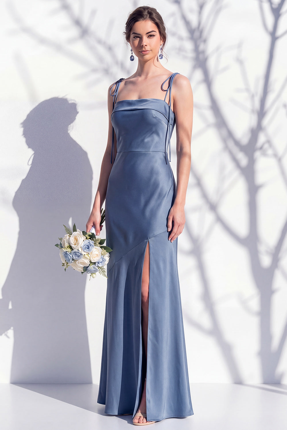 Spaghetti Straps Long Butter Yellow Mermaid Bridesmaid Dress with Slit