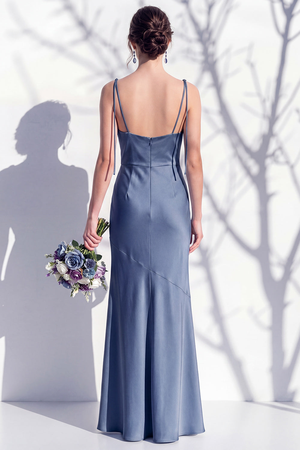 Spaghetti Straps Long Butter Yellow Mermaid Bridesmaid Dress with Slit