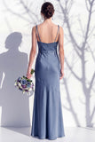 Spaghetti Straps Long Butter Yellow Mermaid Bridesmaid Dress with Slit
