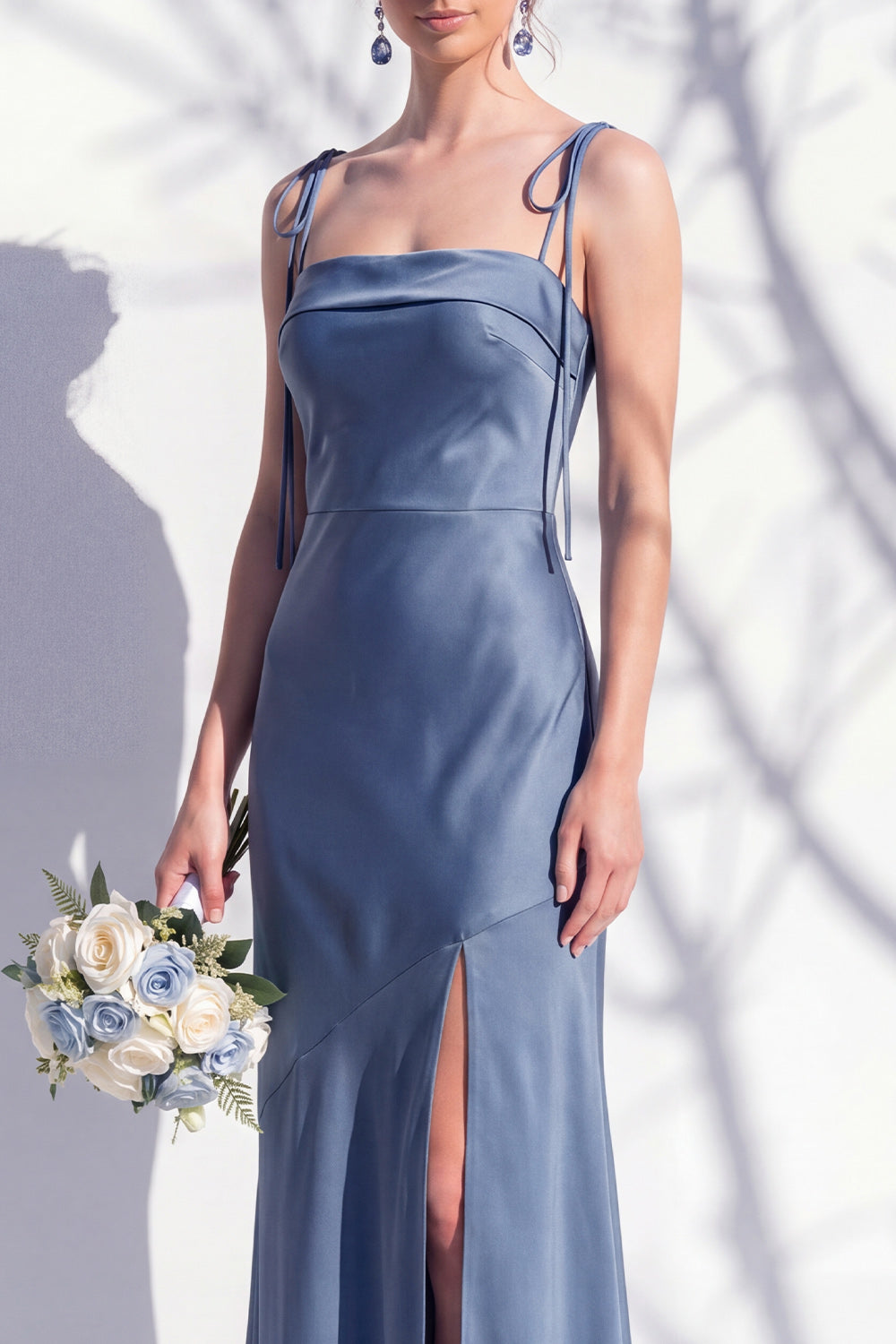 Spaghetti Straps Long Butter Yellow Mermaid Bridesmaid Dress with Slit