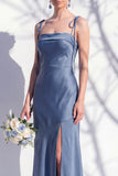 Spaghetti Straps Long Butter Yellow Mermaid Bridesmaid Dress with Slit
